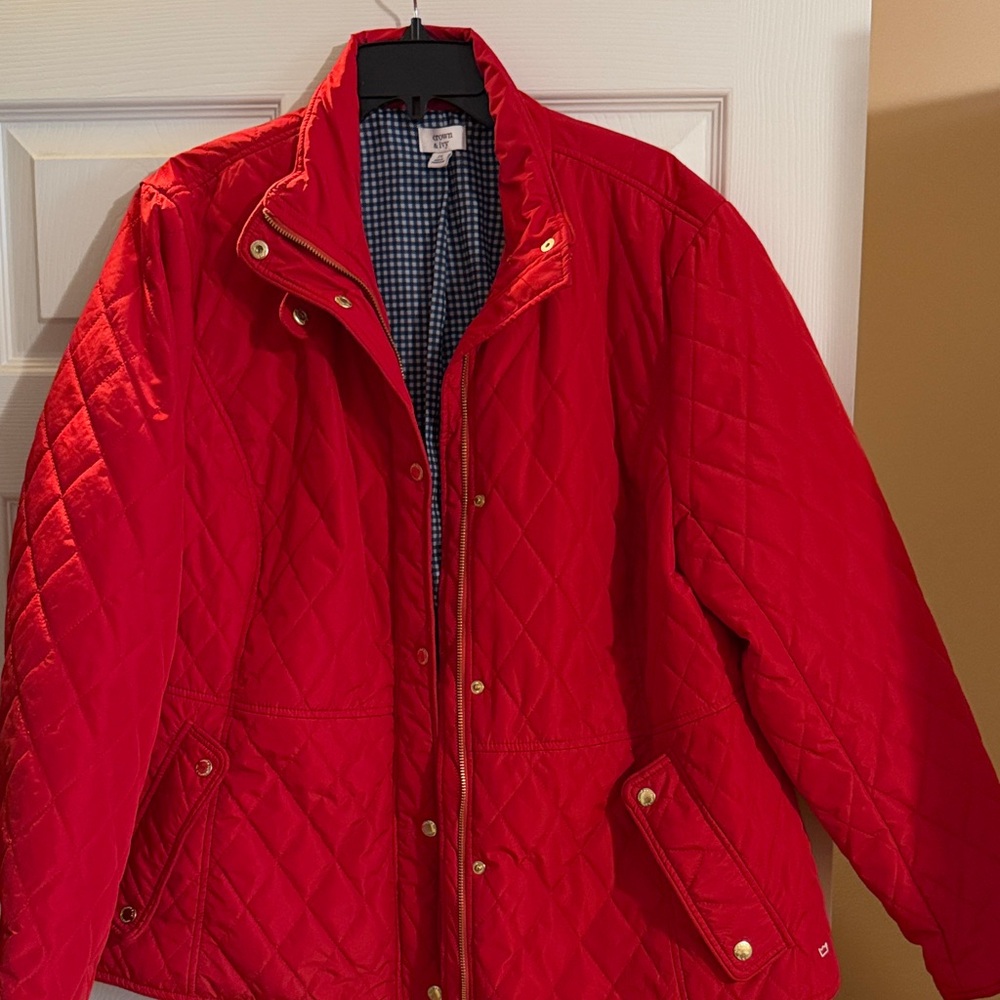 Crown & Ivy Red Quilted Teddy Jacket